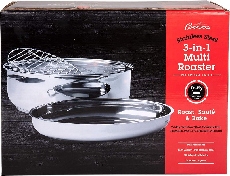 Photo 1 of 3 In 1 Multi Roaster w Lid- 18/10 Professional Grade Tri-Ply Stainless Steel- 11qt Poultry Roasting Pan w Rack, Stock Pot, & Sautee Cookware- Induction Capable w Stick Resistant Interior
