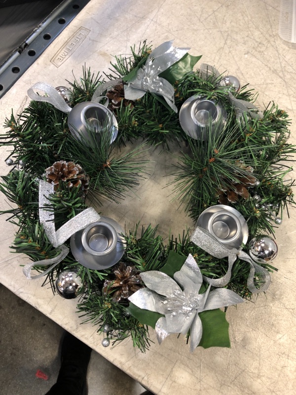 Photo 2 of  Silver Ribbon Christmas Advent Wreath - Advent Wreaths Season Centerpiece Décor 