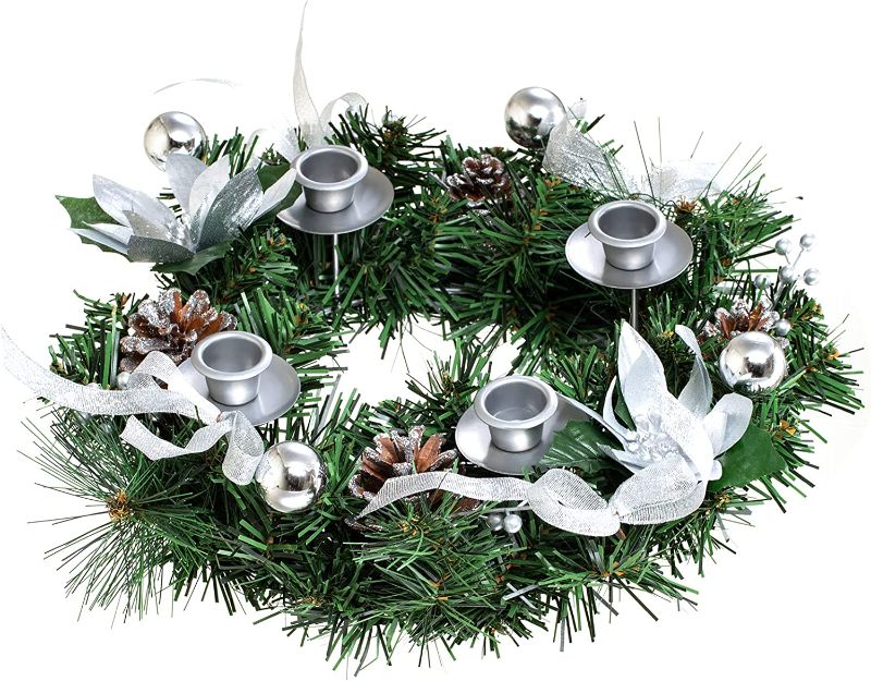 Photo 1 of  Silver Ribbon Christmas Advent Wreath - Advent Wreaths Season Centerpiece Décor 