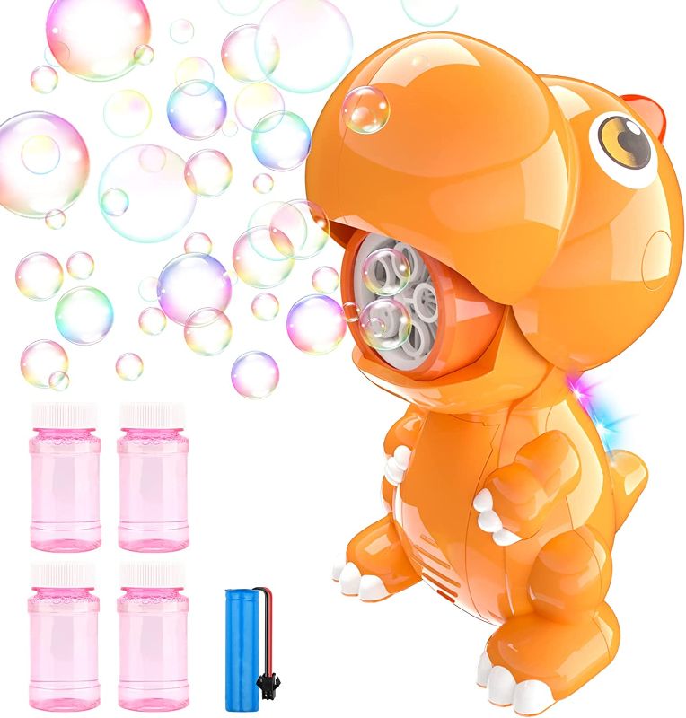 Photo 1 of Dinosaur Bubble Machine for Toddlers, Automatic Bubbles Blower Rechargeable with Led Lights and 4 Bubble Solutions, Bubble Maker Outdoor Outside Party Toys for Kids 