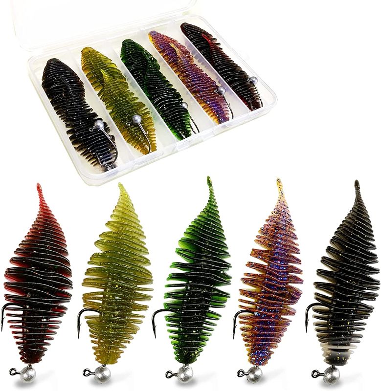 Photo 1 of 10PCS Soft Plastic Worms, Soft Swimbait Come with Jig Head, Soft Plastic Fishing Lures with a Tackle Box for Trout Walleye Bass Fishing 2.95in