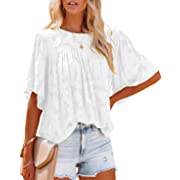 Photo 1 of evnanic Women's Short Sleeve Shirts Round Neck Lace White Tunic Tops Sz L