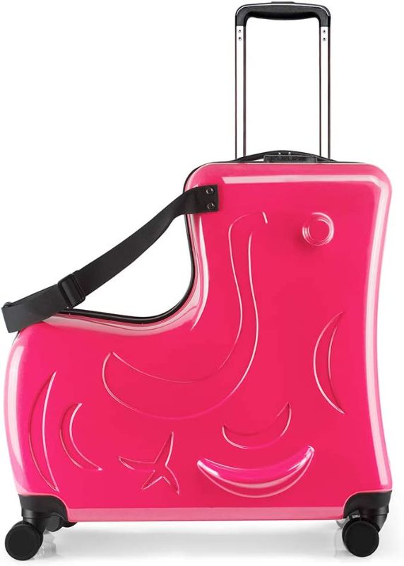 Photo 1 of N-A AO WEI LA OW Duffel Bag for Kids Ride-On Suitcase Carry-On Luggage with Wheels suitcase fits to kids aged 1-6 years old (Fuchsia, 20 Inch)
