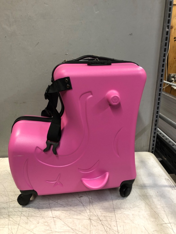 Photo 2 of N-A AO WEI LA OW Duffel Bag for Kids Ride-On Suitcase Carry-On Luggage with Wheels suitcase fits to kids aged 1-6 years old (Fuchsia, 20 Inch)
