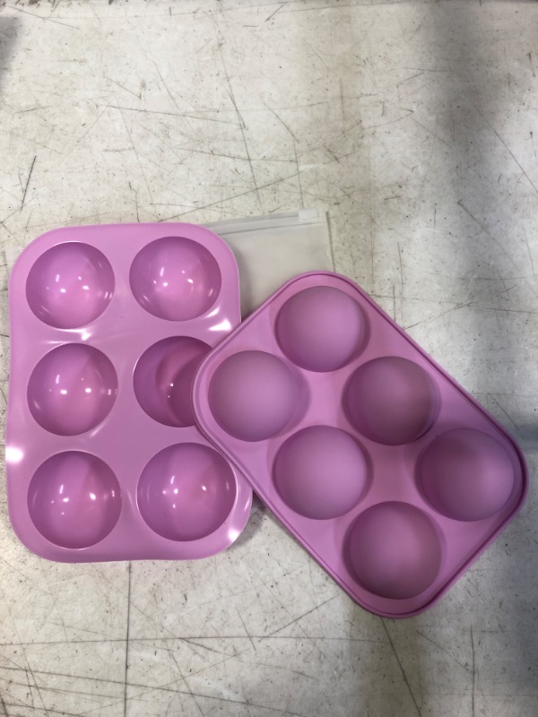 Photo 2 of 2 Pack 6-Cavity Semi Sphere Silicone Mold, Baking Mold for Making Hot Chocolate Bomb, Cake, Jelly, Dome Mousse Purple