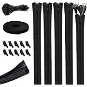 Photo 1 of 117 PCS Cable/Cord Management Kit, 5 x Cable Sleeve with Zipper, 1 x 1.5m Roll Cable Sleeve Cover, 10pcs and 1 x Roll Self Adhesive tie, 100 x Fastening Cable Ties for Home and Office
