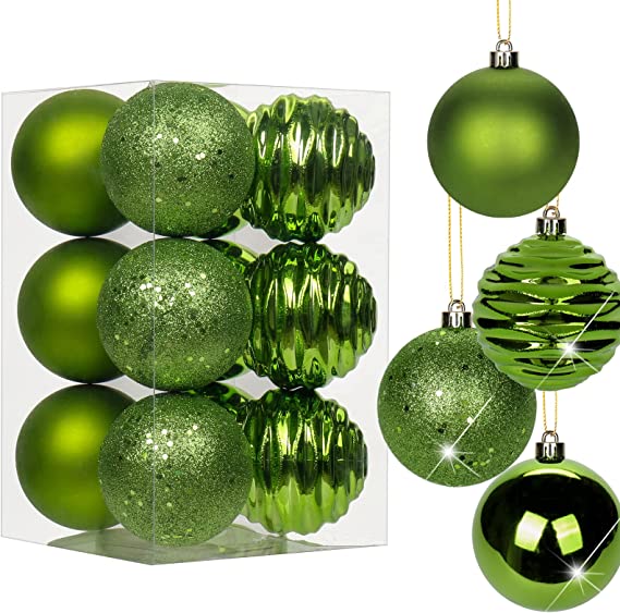 Photo 1 of 3.15" Christmas Ball Ornaments Green 12 Pcs Shatterproof Christmas Tree Decorations Xmas Tree Medium Christmas Ornaments Balls with Hanging Loop for Wedding Holiday Party Wreath Home Decor