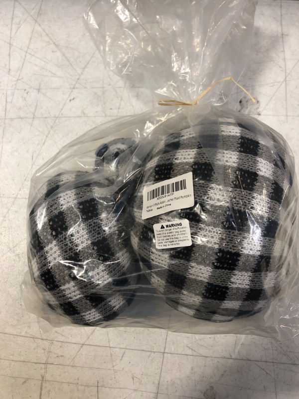 Photo 2 of 3 Pcs Assorted Crochet Pumpkins Plaid Pumpkins Gingham Buffalo Check Knit Pumpkins Fall Thanksgiving Halloween Seasonal Holiday Farmhouse Tabletop Decoration Black and White