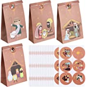 Photo 1 of 12 Pcs Nativity Gift Bags and 24 Sheets Christmas Religious Stickers, Nativity Stickers Brown Kraft Paper Nativity Goody Bag Jesus Sticker Grocery Treat Candy Bags for Christmas Party Favor Supplies
