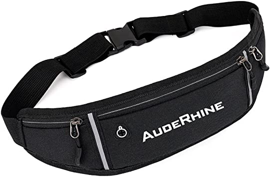 Photo 1 of AudeRhine Running Fanny Packs For Women Men, Running Belt With Safety Reflective Strip, Gifts For Enjoy Fitness Exercises Running Traveling Hiking Hands-Free Carrying All Phones Waist Pack Bag (Black)