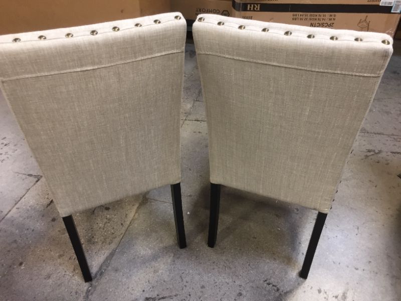 Photo 5 of Roundhill Furniture Biony Tan Fabric Dining Chairs with Nailhead Trim, Set of 2 18D x 25W x 38H in Brown, Tan