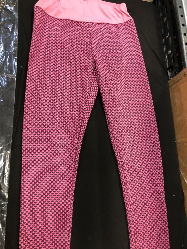 Photo 2 of CONTINENTS Butt Lifting Leggings, Hot Pink Checkered Pattern Fashion Tummy Control Yoga Pants Workout Leggings High Waist Leggings Comfortable Scrunch Leggings for Women-L