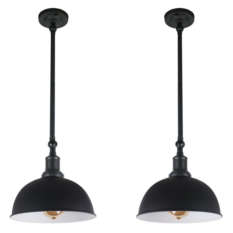 Photo 1 of 2PC LOT, Gekko and Co. 4-in-1 Farmhouse Pendant Light Fixtures Kitchen Island Lighting with 9.75" Diameter Shade, Adjustable Length and Swivel Joints - Set of 2 (Matt Black Finish)---- Aspen Creative 58877 Transitional Hardback Empire Shape Construction F