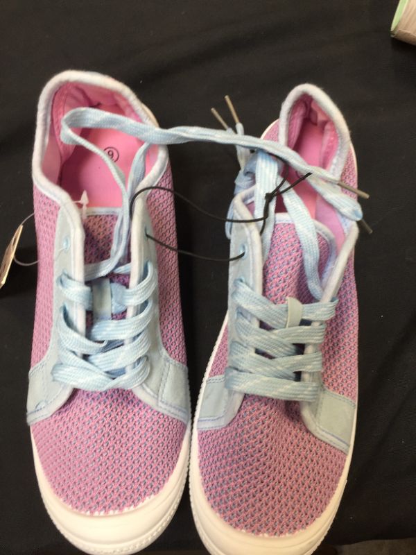 Photo 2 of 9---mysoft Womens Slip on Sneakers Barefoot Lace-up Walking Shoes, Comfortable and Lightweight 9 Pink-blue