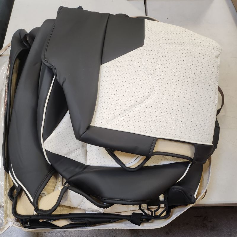 Photo 2 of FREESOO Car Seat Covers for Tesla Model Y Waterproof Nappa Leather Full Set Seat Protector Custom Fit 2020 2012 2022 2023 Black - White full set Black- White