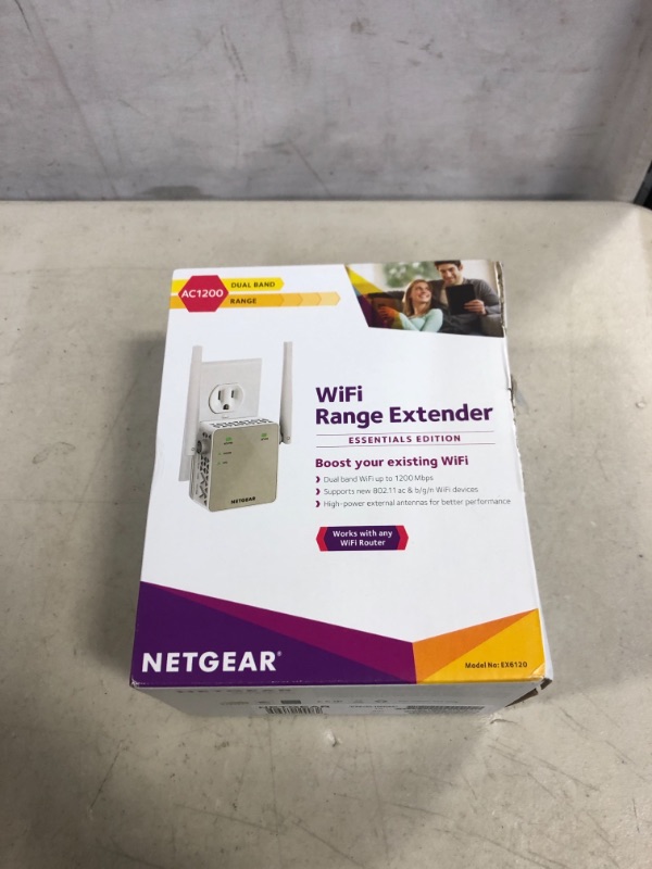 Photo 1 of NETGEAR Wi-Fi Range Extender EX6120 - Coverage Up to 1500 Sq Ft and 25 Devices with AC1200 Dual Band Wireless Signal Booster & Repeater (Up to 1200Mbps Speed), and Compact Wall Plug Design WiFi Extender AC1200 (UNABLE TO TEST)