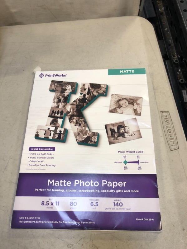 Photo 2 of Printworks Matte Photo Paper for Inkjet Printers, Printable on Both Sides, 6.5 mil, 8.5 x 11 inches, 80 Sheets (00426-6) Standard Weight 80 Sheets