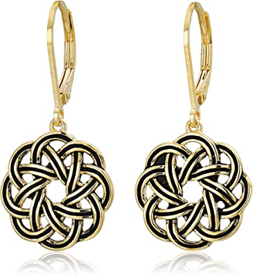 Photo 1 of Amazon Collection Sterling Silver Celtic Knot Lever-Back Drop Earrings
