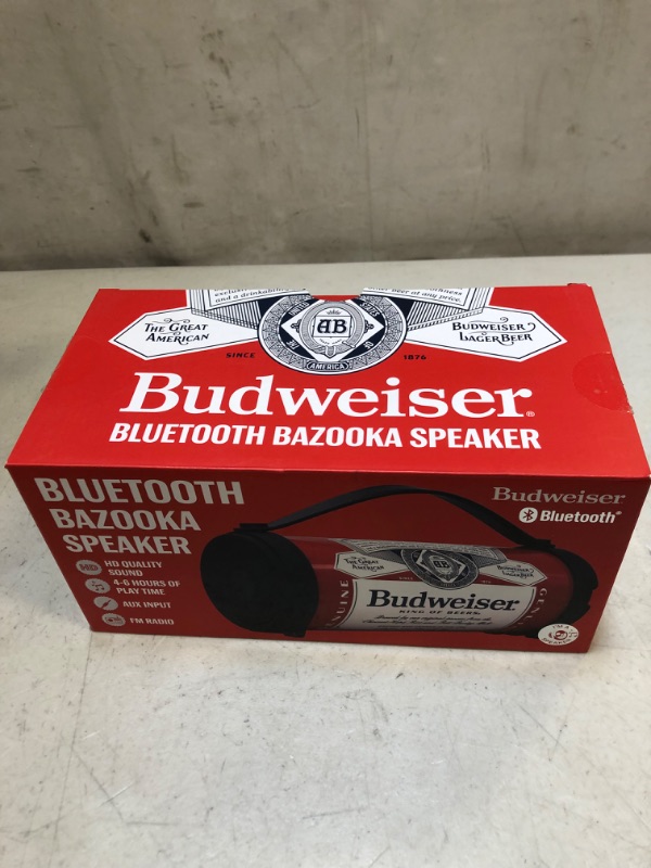 Photo 2 of Budweiser Bluetooth Speaker Bazooka Speaker Portable Wireless Speaker with Rechargeable Battery Ideal for Indoor and Outdoor Activities Loud and Bass Audio Sound Easy to Carry Anywhere with FM- Radio