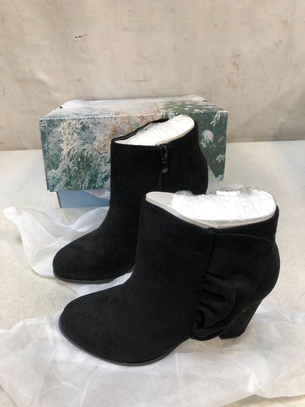 Photo 1 of Ermonn Womens Chunky Block Heel Ankle Boots Faux Suede Ruffle Fall Winter Western Booties 8 Z/Black