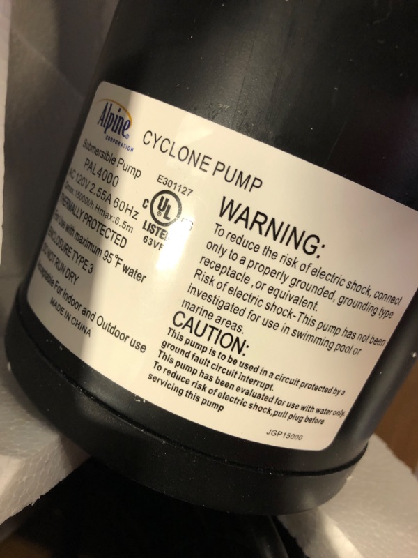 Photo 3 of Alpine Corporation 4000 GPH Cyclone Pump for Ponds, Fountains, Waterfalls, and Water Circulation