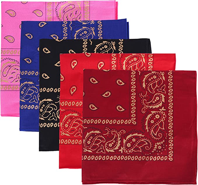 Photo 1 of  Set of 5 Large Cotton Paisley Bandanas ( COLORS ARE DIFFERENT FROM STOCK PHOTO)