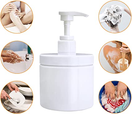 Photo 1 of  Pump Bottle Dispenser Plastic Pump Bottles Refillable Bottles Wide Mouth Jar Style BPA Free Empty Pump Bottles Bathroom Shower Containers for Lotion Shampoo Conditioner (White, 2X 500ml)CLEAR BOTTLE