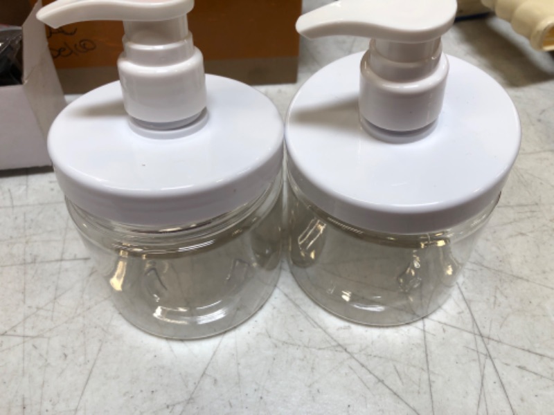 Photo 2 of  Pump Bottle Dispenser Plastic Pump Bottles Refillable Bottles Wide Mouth Jar Style BPA Free Empty Pump Bottles Bathroom Shower Containers for Lotion Shampoo Conditioner (White, 2X 500ml)CLEAR BOTTLE