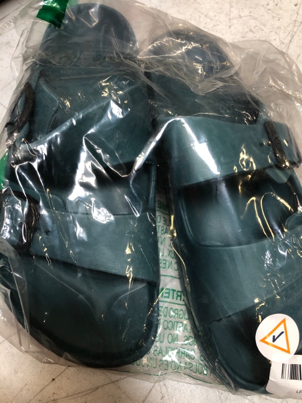 Photo 1 of FUNKYMONKEY Men's Comfort Slides Double Buckle Adjustable EVA Flat Sandals 8 Peacock Blue/Spk