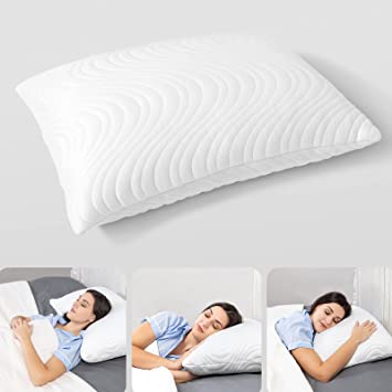 Photo 1 of  Cooling Shredded Memory Foam Pillow, 20"x 36" Pillows for Neck Pain, King Size Bed Pillow with Machine Washable Cover, Adjustable Loft Pillow for Side and Back Sleepers (White, Pack of 1)