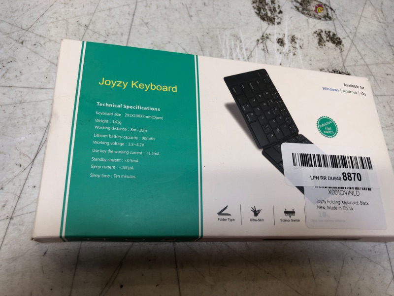 Photo 1 of JOYZY Portable Wireless Keyboard with Stand Holder, Rechargeable Full Size Ultra Slim Folding Keyboard Compatible IOS Android Windows Smartphone Tablet and Laptop-Black