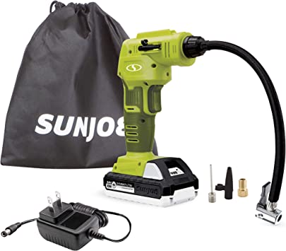 Photo 1 of Sun Joe 24V-AJC-LTW 24-Volt Cordless Portable Air Compressor with Nozzle Adapters and Storage Bag, Kit (w/1.3-Ah Battery + Quick Charger)