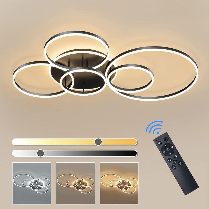 Photo 1 of -- parts only-- Modern LED Ceiling Light 106W Dimmable Acrylic Ceiling Lamp with Remote Control 6 Rings Circle Living Room Light Fixtures Ceiling Black Ceiling Chandelier Lighting for Bedroom Dining Room (5+1B01)