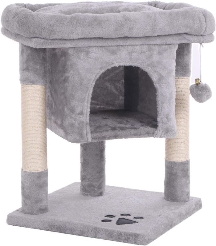 Photo 1 of BEWISHOME Cat Tree Cat House Cat Condo with Sisal Scratching Posts, Plush Perch, Cat Tower Furniture Cat Bed Kitty Activity Center Kitten Play House, Light Grey 
