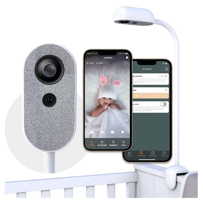 Photo 1 of Cheego Smart Baby Monitor & Clip-On Mounting-HD Video Camera and Audio, 2-Way Talk, Nightlight and Night Vision, Room Humidity & Temp, Wake up & Crying Detection Works with Alexa