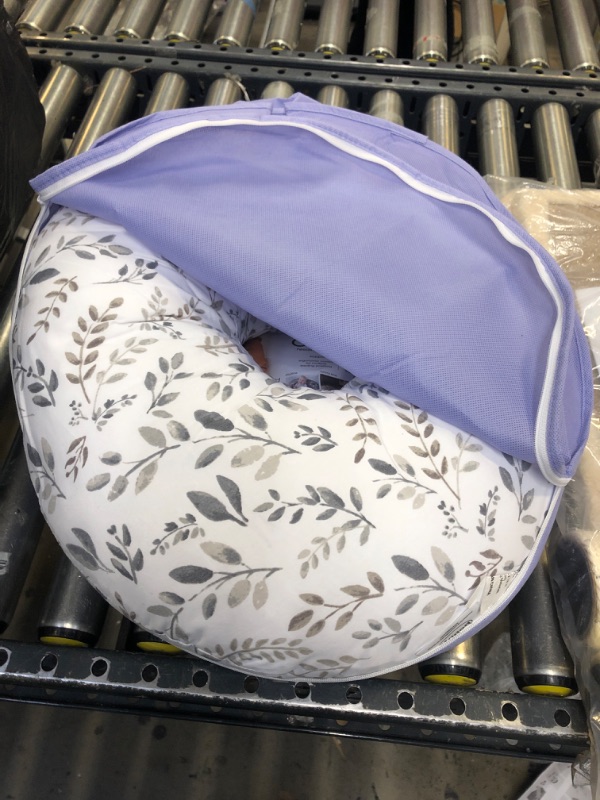 Photo 2 of Boppy Nursing Pillow and Positioner—Original | Gray Taupe Watercolor Leaves | Breastfeeding, Bottle Feeding, Baby Support | with Removable Cotton Blend Cover | Awake-Time Support