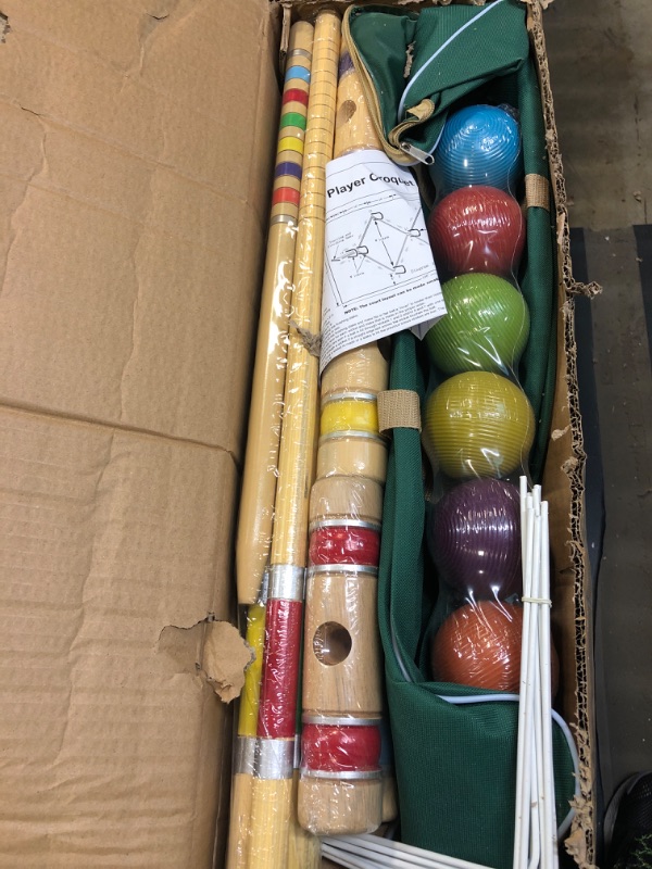 Photo 2 of ApudArmis Six Player Croquet Set with Premiun Rubber Wooden Mallets 28In,Colored Ball,Wickets,Stakes - Lawn Backyard Game Set for Adults/Teenagers/Family (Large Carry Bag Including)