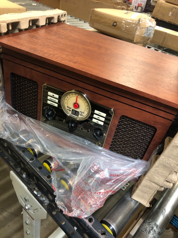 Photo 1 of Victrola Nostalgic 6-in-1 Bluetooth Record Player & Multimedia Center with Built-in Speakers - 3-Speed Turntable, CD & Cassette Player, FM Radio | Wireless Music Streaming | Mahogany Mahogany Entertainment Center