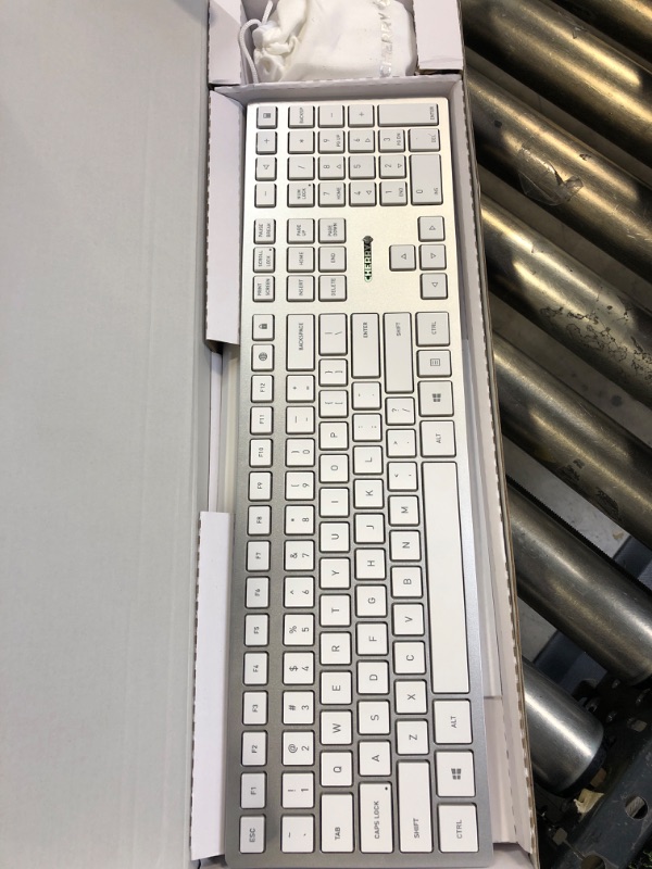 Photo 2 of CHERRY DW 9100 Slim Wireless Keyboard and Mouse Set Combo Rechargeable with SX Scissor Mechanism, Silent keystroke Quiet Typing with Thin Design for Work or Home Office. (White & Silver) UNABLE TO TEST FOR FUNCTIONALITY