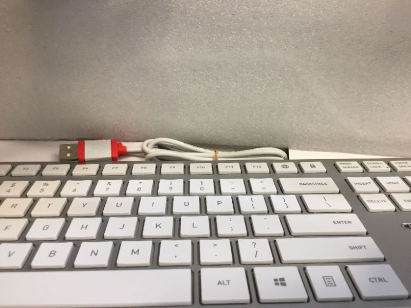 Photo 1 of CHERRY DW 9100 Slim Wireless Keyboard and Mouse Set Combo Rechargeable with SX Scissor Mechanism, Silent keystroke Quiet Typing with Thin Design for Work or Home Office. (White & Silver) UNABLE TO TEST FOR FUNCTIONALITY