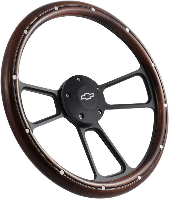 Photo 1 of 14" Real Mahogany Wood Steering Wheel w/Black Chevy Horn for Chevy C/K Series Truck
