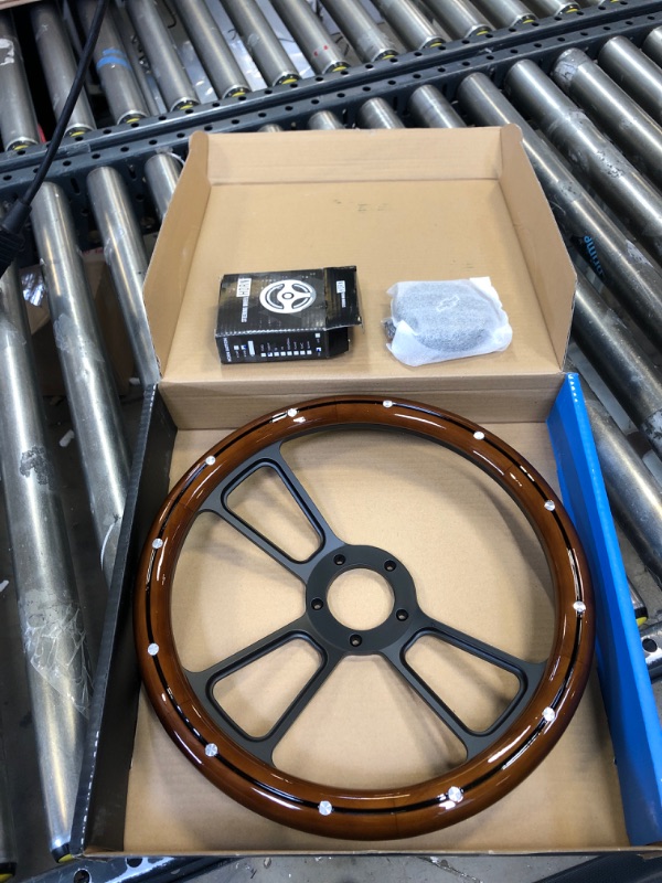 Photo 2 of 14" Real Mahogany Wood Steering Wheel w/Black Chevy Horn for Chevy C/K Series Truck
