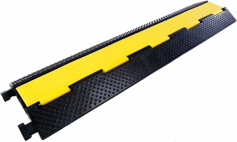 Photo 1 of YONSHENG Rubber Cable Ramp Cord Cover Cable Protector Ramps Wire Hose Protective 2 Channel 22000Lbs Load Capacity Traffic Speed Bump for Asphalt Concrete Gravel Driveway Indoor Outdoor, 1 Pack
