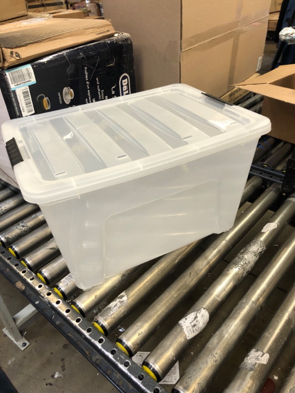 Photo 1 of 1---IRIS USA 53 Qt. Plastic Storage Bin Tote Organizing Container with Durable Lid and Secure Latching Buckles, Stackable and Nestable, clear with Black Buckle f) 53 Qt. 