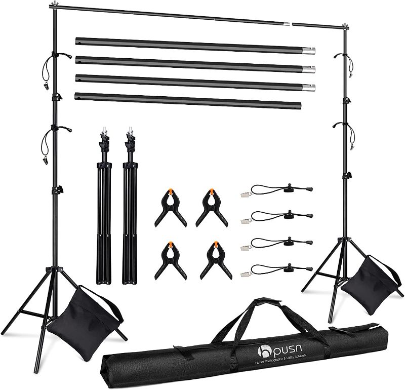 Photo 1 of Hpusn Adjustable Backdrop Stand Kit 10ft: Photo Video Studio for Wedding Party Stage Decoration, Background Support System Kit for Photography Studio with Clamp, Sand Bag, Carry Bag
