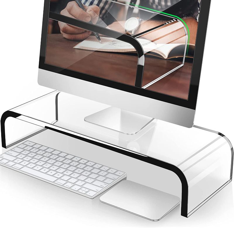 Photo 1 of AboveTEK Premium Acrylic Monitor Stand, Large Size Monitor Riser/Computer Stand for Home Office Business w/Sturdy Platform, PC Desk Stand for Keyboard Storage & Multi-Media Laptop Printer TV Screen
MINOR SCRATCH ON THIS PRODUCT.