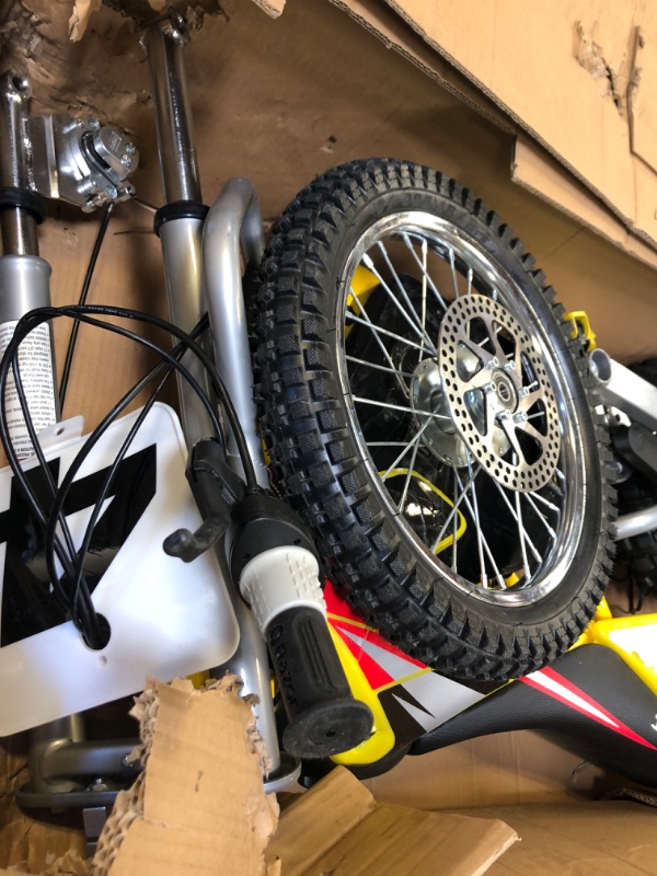 Photo 1 of Razor MX650 Dirt Rocket Electric-Powered Dirt Bike with Authentic Motocross Dirt Bike Geometry, Rear-Wheel Drive, HighTorque, Chain-Driven Motor, for Kids 13+, Yellow-----missing some hardware -----unable to test 