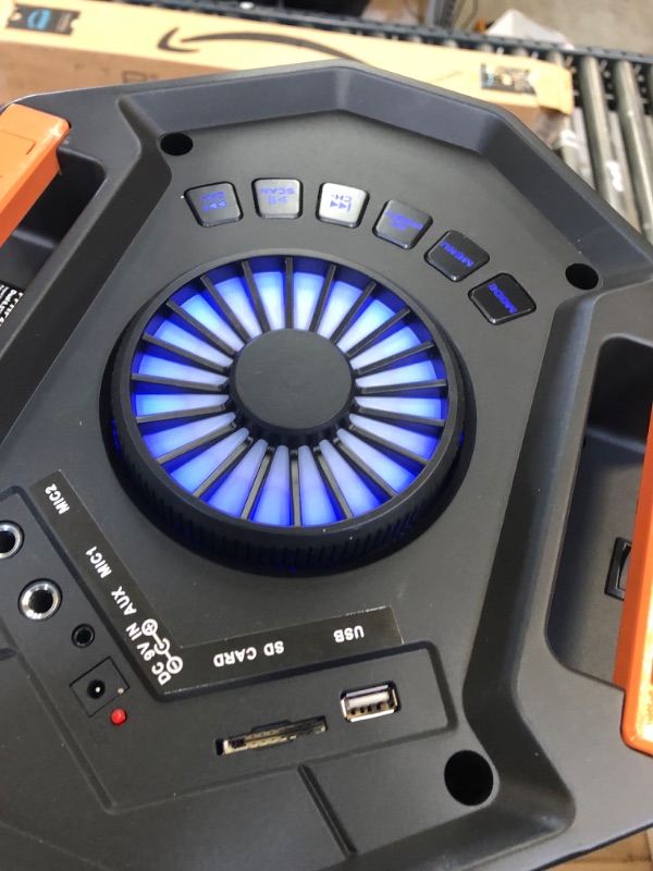 Photo 1 of Portable Bluetooth PA Speaker - 300W Dual 6.5” Rechargeable Indoor/Outdoor BT Karaoke Audio System-Party Lights, LED Display, FM/AUX/MP3/USB/SD, 1/4" in, Handle, Wheels-Wireless Mic, Remote Control 300 watts 6.5"
