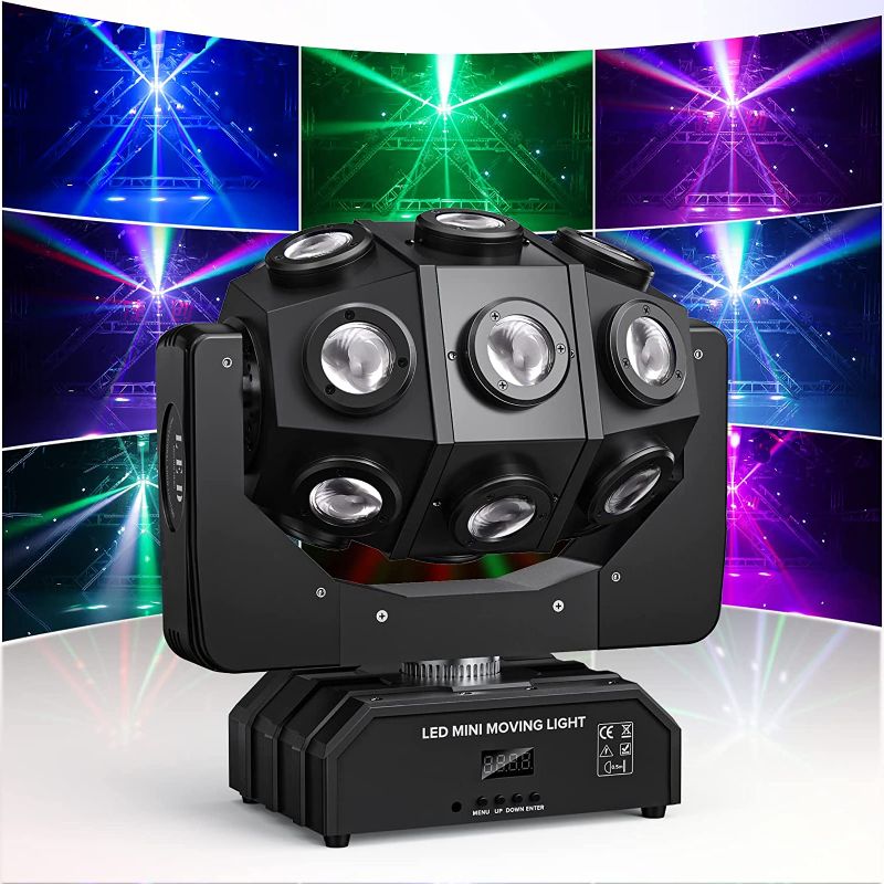 Photo 1 of 180W Moving Head Light 18 LEDs RGBW Moving Head Beam Light 360°Rotation DJ Lights DMX 512 with Sound Activated for Stage Lighting Party Disco Club Wedding
