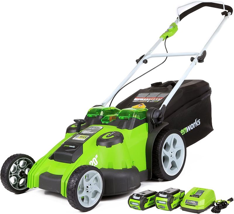 Photo 1 of Greenworks 40V 20-Inch Cordless (2-In-1) Push Lawn Mower, 4.0Ah + 2.0Ah Battery and Charger Included 25302
